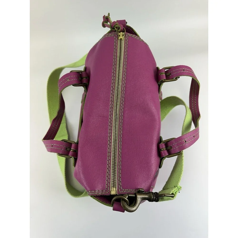 Sofia C Pink Leather‎ Satchel Purse Handbag Zip Green Crossbody Double Handles